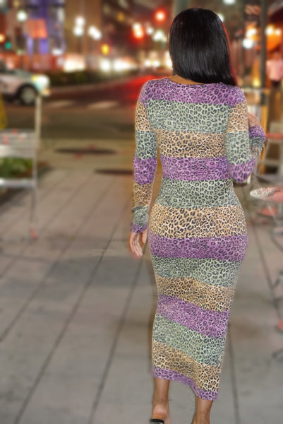 Laissez Les Bon Temps Rouler - Tricolor Cheetah Print Midi Dress